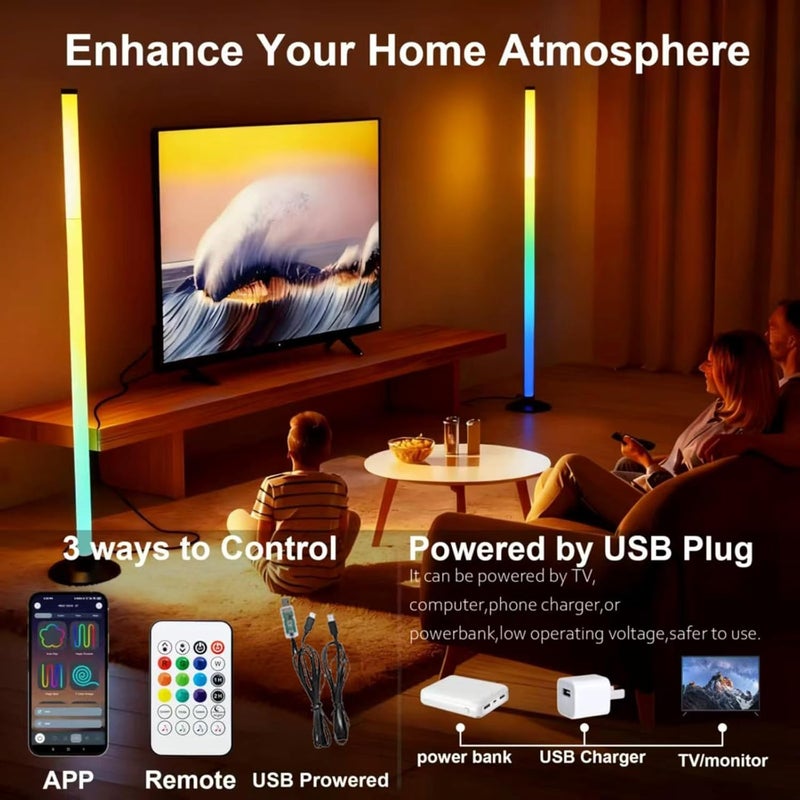 Ledagic Led Corner Floor Lamp USB Powered, IC+RGBW Music Sync Color Changing Led Lamp with App & Remote Control, Timer Setting, Standing Lamps for Living Room Lamp Bedroom Gaming Party, 2 Pack - Image 2